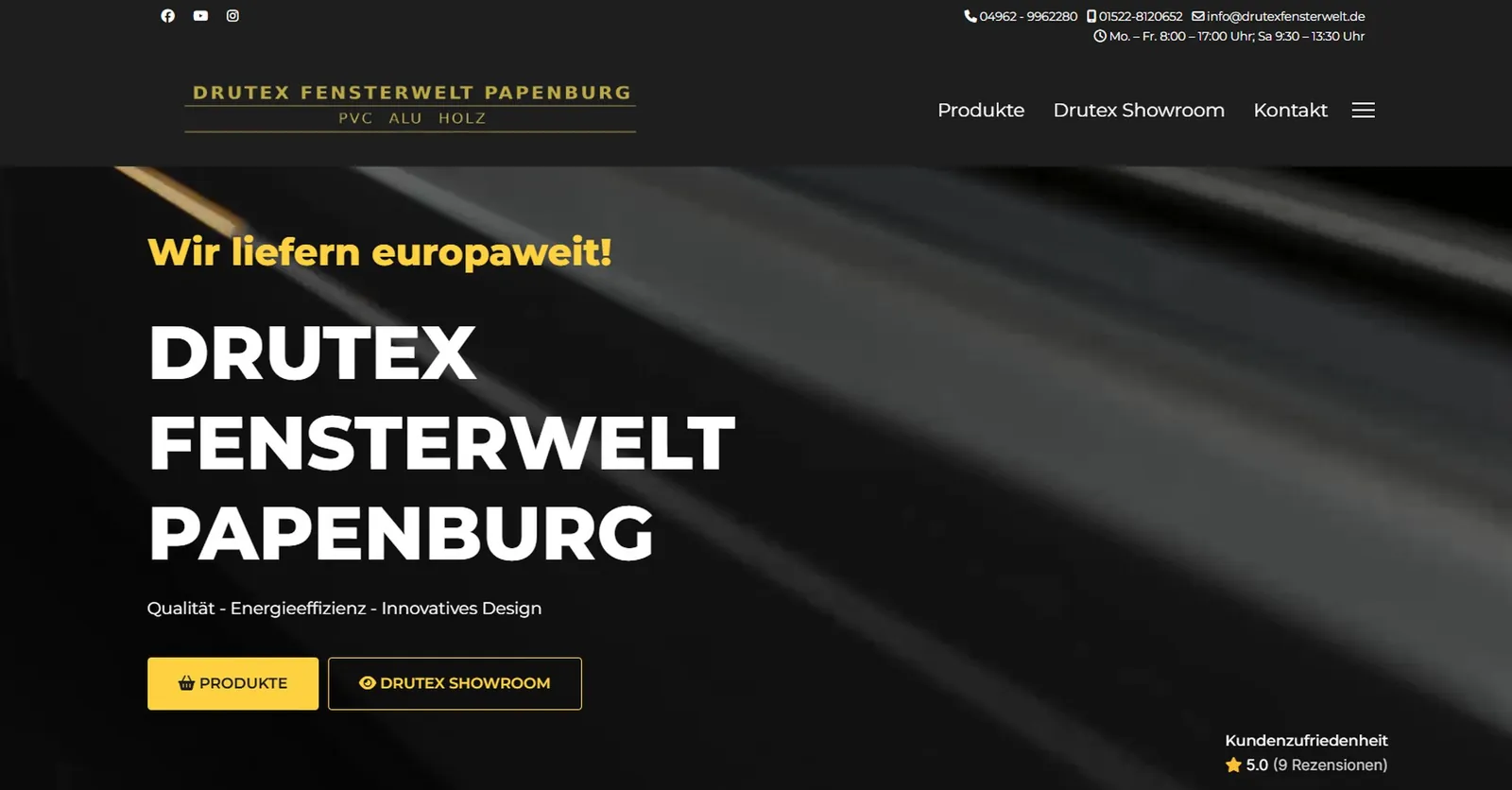 Startseite der Webseite DRUTEX Fensterwelt Papenburg im Browser